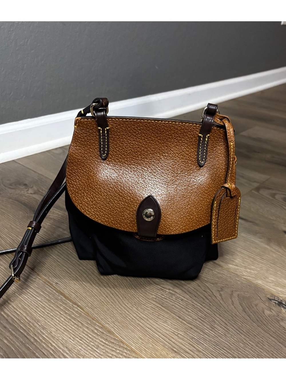 Dooney & Bourke Brown Leather and Black Nylon Crossbody Bag